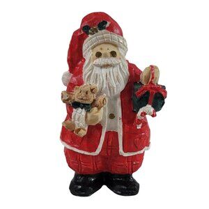 World Bazaars Santa Figurine Hand-Carved Look Teddy Bear Gift Holiday Vintage